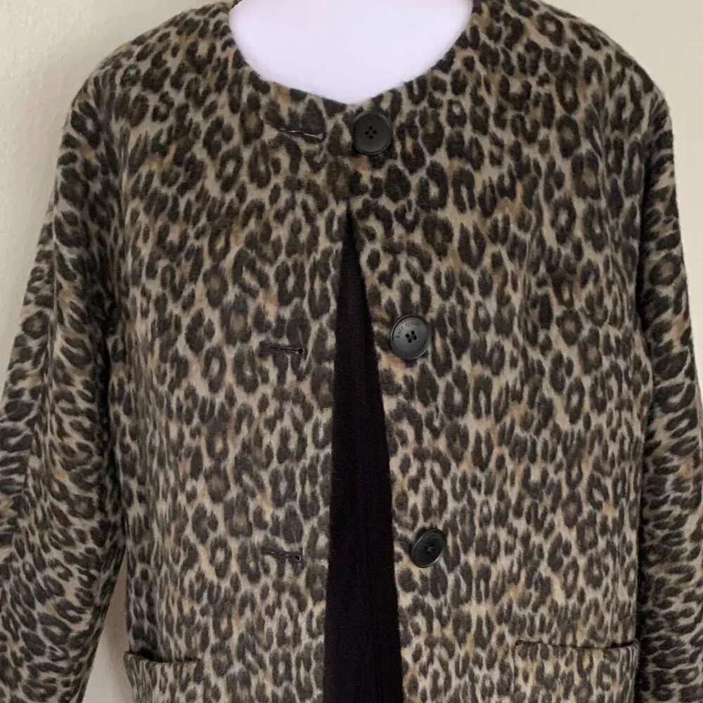 Kate Spade Brushed Leopard Wool Blend Cocoon Coat XS NWT